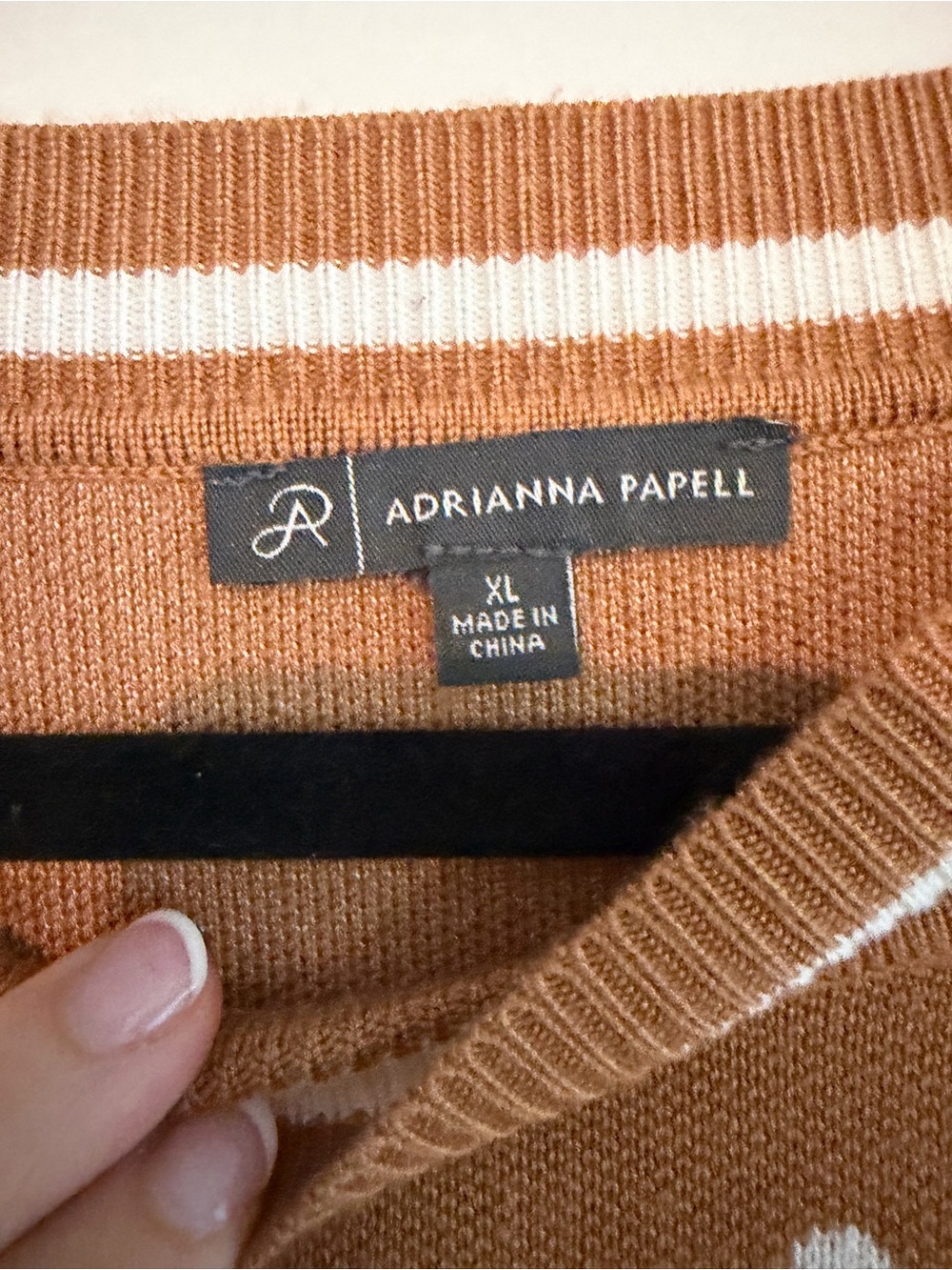 Adrianna Papell Camel Polka Dot Short Sleeve Knit Top - Picture 3 of 4